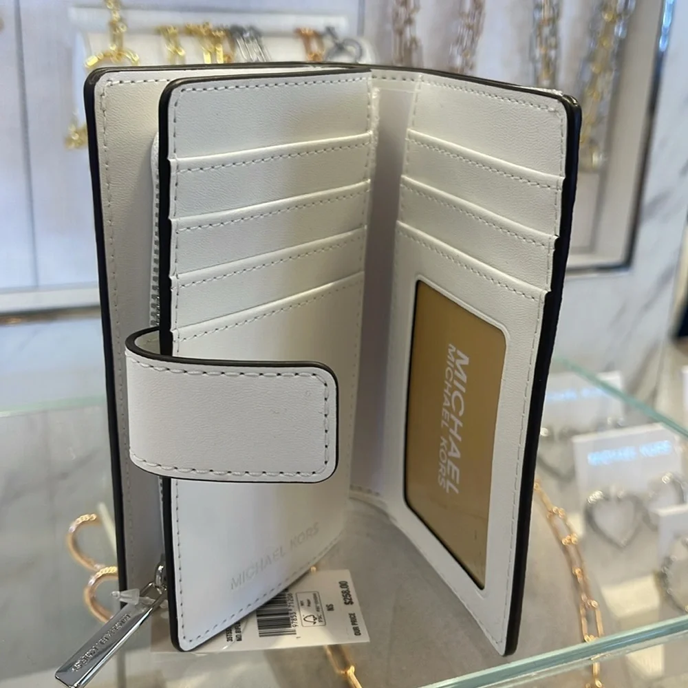 Michael Kors Jet Set Travel Md Printed Signature Logo Bi-Fold Wallet Optic White